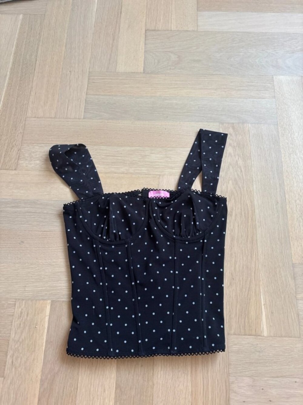 Black White Polka Dot Corset Crop Top Mesh Bustier Size M